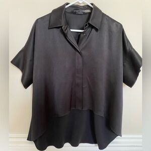 Alice and Olivia high-low black satin top.